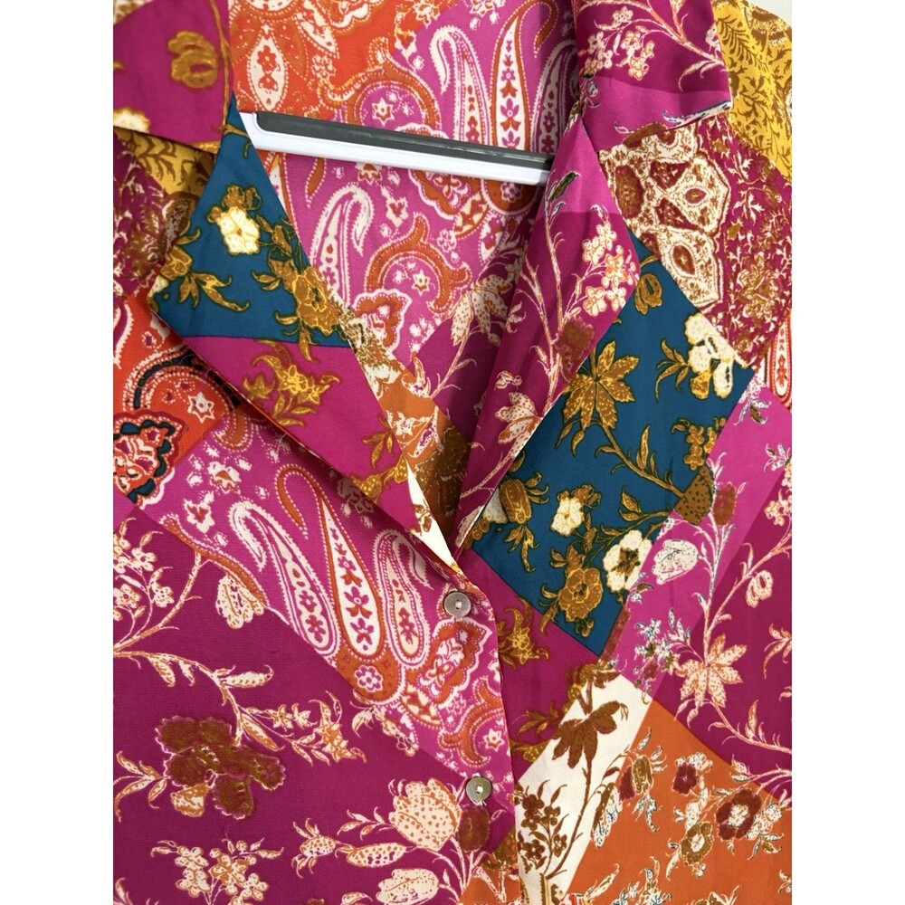 ROSE + OLIVE Patchwork Button Up Shirt Women’s Large Boho Floral Paisley Crop - Picture 3 of 9